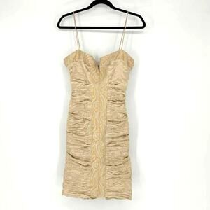 Vintage Nicole Miller Gold Ruched Bodycon Mini Cocktail Party Dress - Size 10